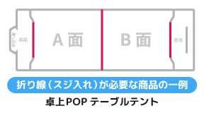 折り線(スジ入れ)が必要な商品の一例(卓上POP テーブルテント)