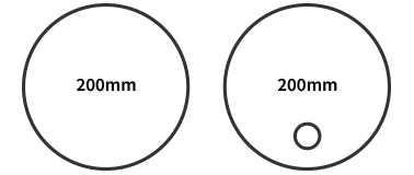 200mm正円形(指穴なし・指穴あり)のサイズ図
