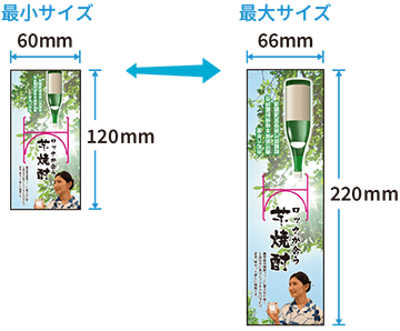 前後掛けタイプのサイズ指定範囲(幅60〜66mm、高さ120〜220mm)